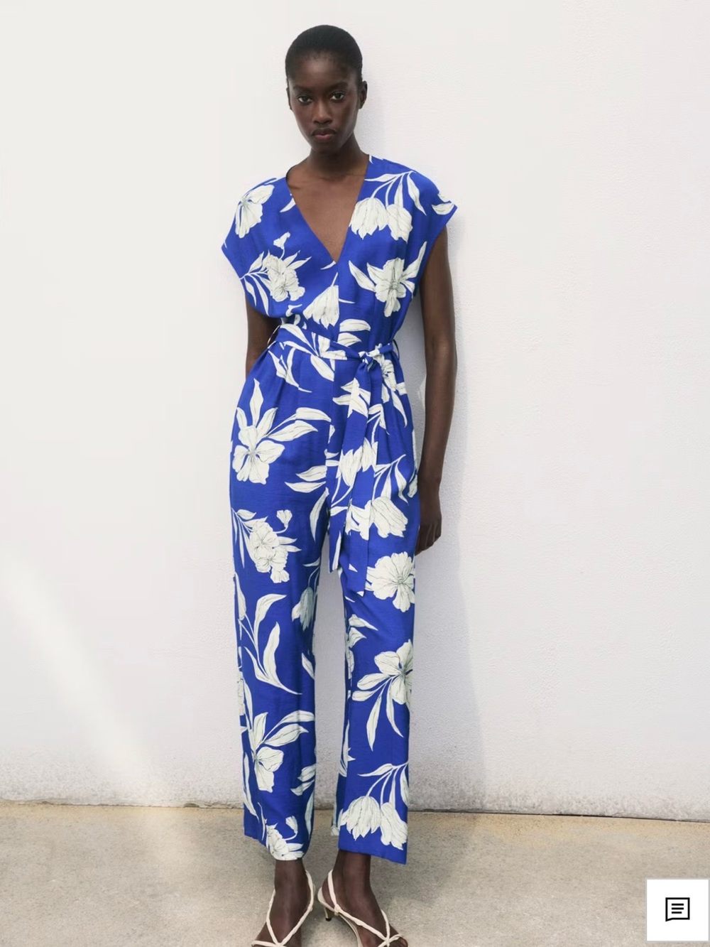 Mango Blue and White Floral Wrap Jumpsuit